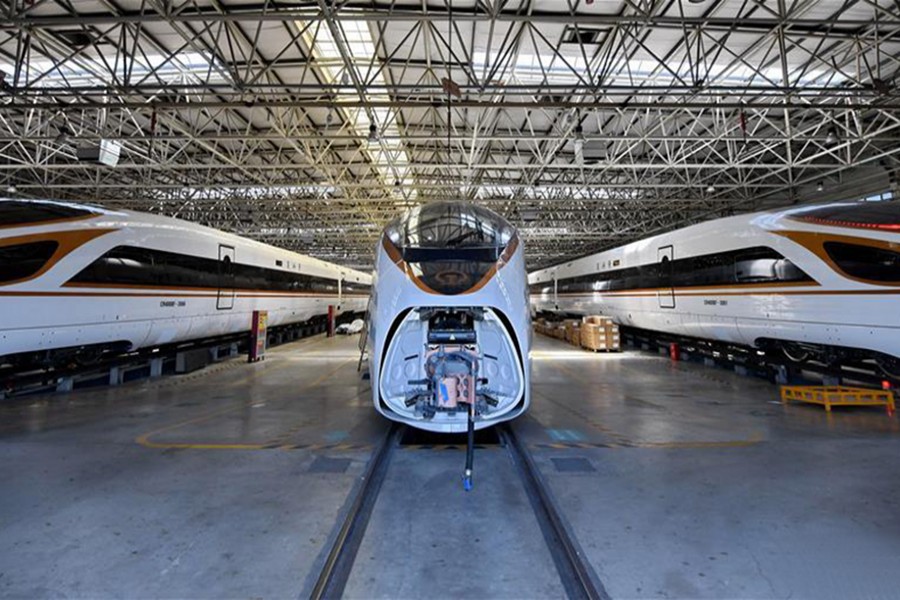 Photo taken on May 31, 2019 shows the production line of bullet train of CRRC Tangshan Co. Ltd. in Tangshan City, north China's Hebei Province. (Xinhua/Mu Yu)