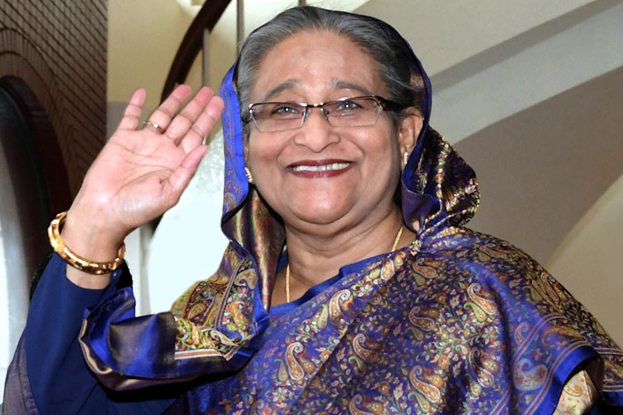 Prime Minister Sheikh Hasina seen waving her hand in this undated Focus Bangla photo