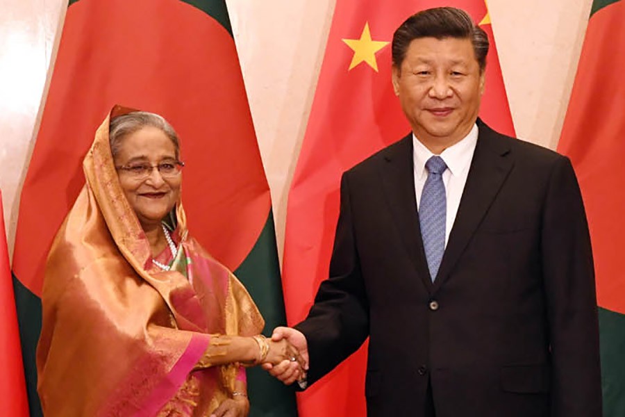 Prime Minister Sheikh Hasina and Chinese President Xi Jinping hold talks in Beijing on Friday. -PID Photo
