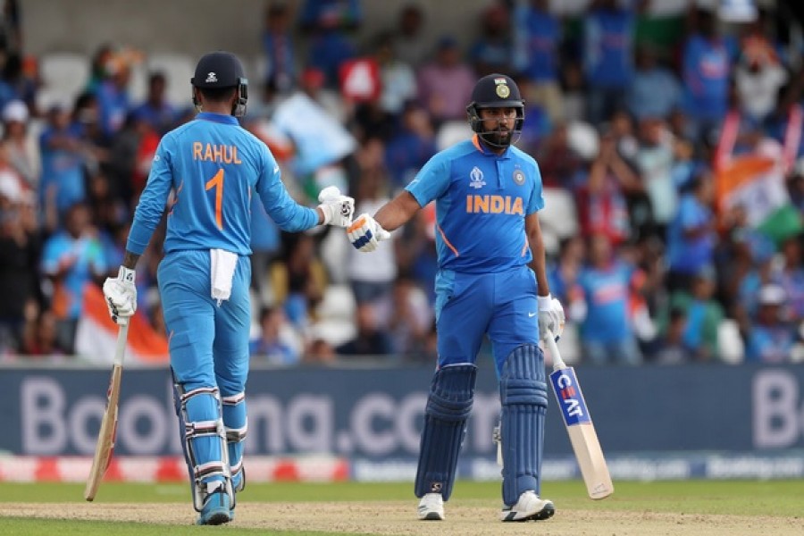 Cricket - ICC Cricket World Cup - Sri Lanka v India - Headingley, Leeds, Britain - July 6, 2019 India's Rohit Sharma and KL Rahul during the match Action Images via Reuters/Lee Smith
