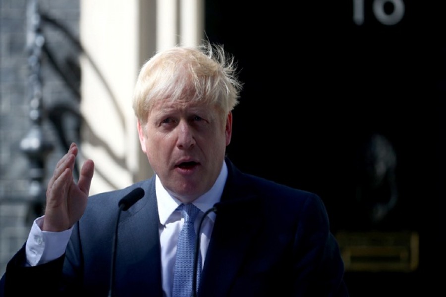 Britain's new Prime Minister, Boris Johnson, delivers a speech outside Downing Street, in London, Britain July 24, 2019. Reuters