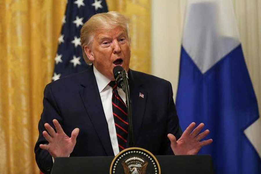 US President Donald Trump addresses a joint news conference with Finland's President Sauli Niinisto in the East Room of the White House in Washington, US, October 2, 2019. Reuters
