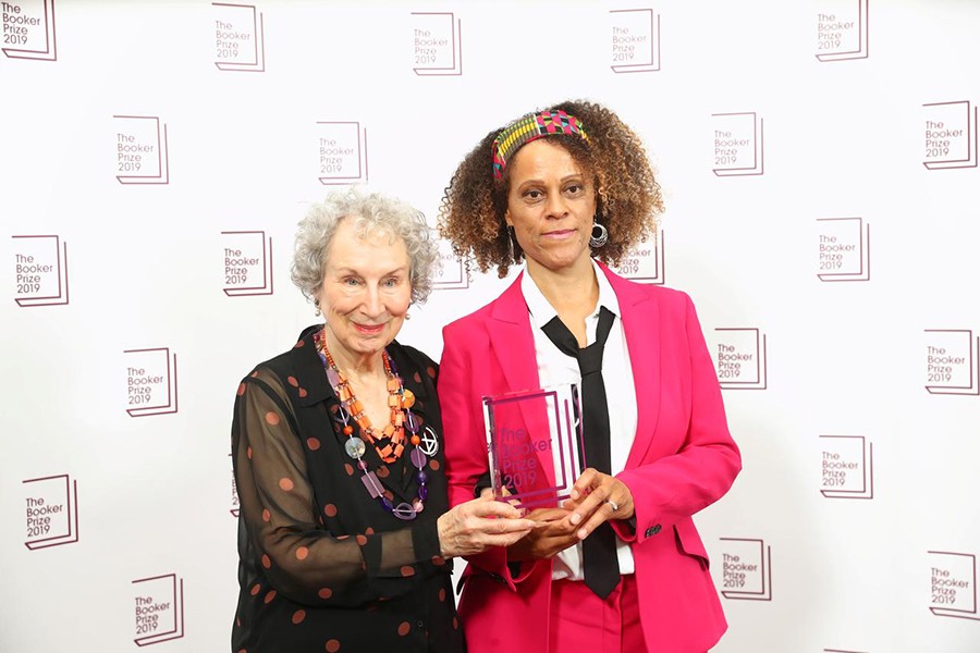 Margaret Atwood poses with Bernardine Evaristo with their Booker Prize for Fiction 2019 at the Guildhall in London, Britain on October 14, 2019 — Reuters photo
