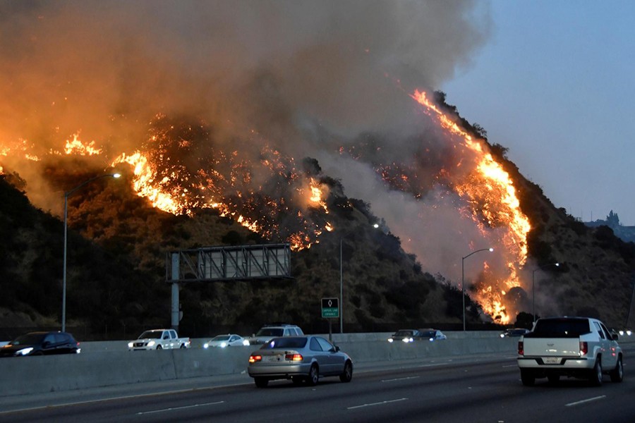 The Getty Fire burns near the Getty Center along the 405 freeway north of Los Angeles, California, US on October 28, 2019 — Reuters photo