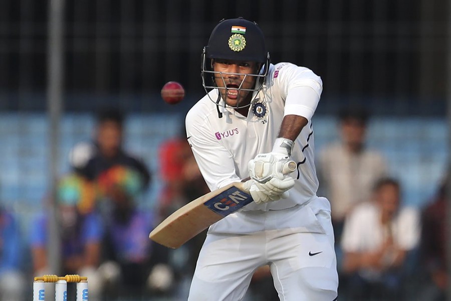 India's Mayank Agarwal bats during the first day of first cricket test match between India and Bangladesh in Indore, India on Thursday — AP photo