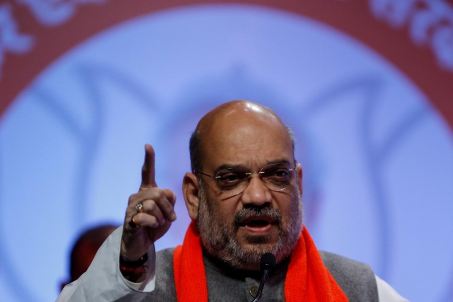 FILE PHOTO: Amit Shah, president of India's ruling Bharatiya Janata Party (BJP) addresses party workers in Ahmedabad, India, February 12, 2019. REUTERS/Amit Dave/File Photo