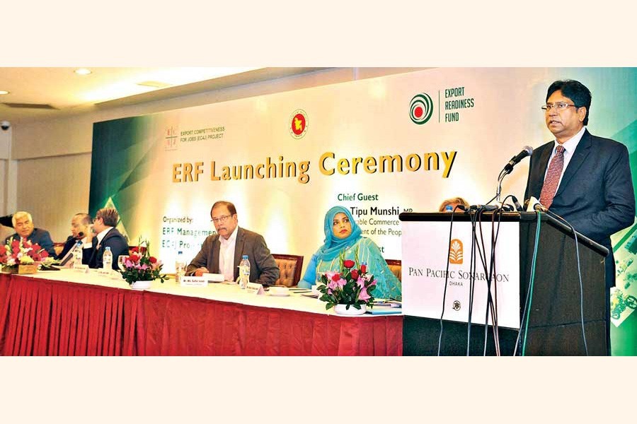 Commerce Secretary Dr Md Jafar Uddin speaking at the launching ceremony of Export Readiness Fund programme at a city hotel on Sunday— Focus Bangla