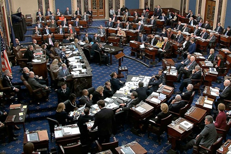 In this image from video, US Senators vote on approving the rules for the impeachment trial against President Donald Trump in the Senate at the US Capitol in Washington on Wednesday, January 22, 2020 — AP photo