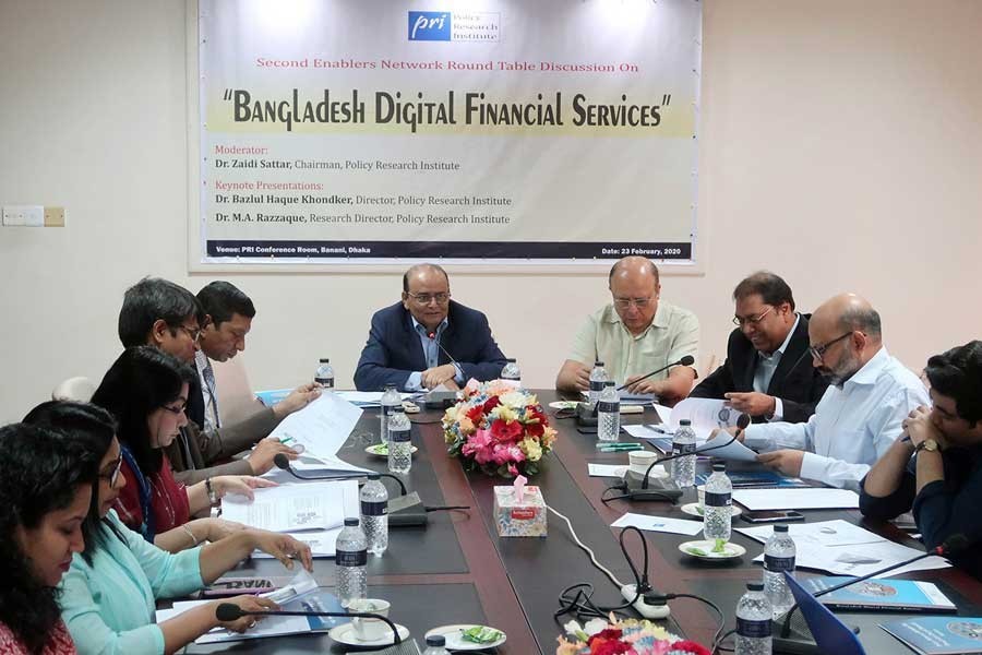 Policy Research Institute of Bangladesh (PRI) Chairman Dr Zaidi Sattar speaking at a roundtable on 'Bangladesh Digital Financial Services' organised by the PRI at its office in the city on Sunday — FE photo