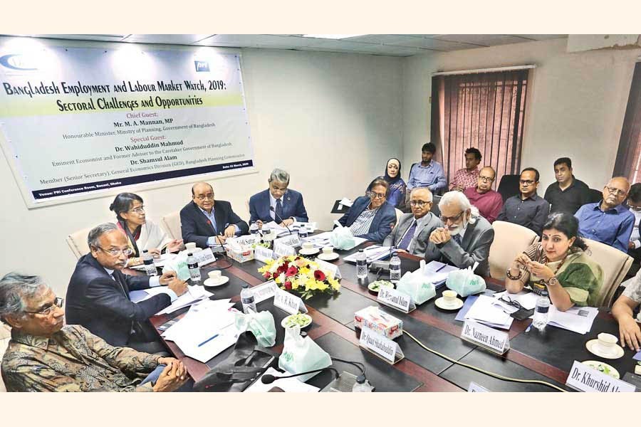 Chairman of PRI Dr Zaidi Sattar speaking at a seminar on Bangladesh employment and labour market situation at PRI conference room in the city on Monday — FE photo