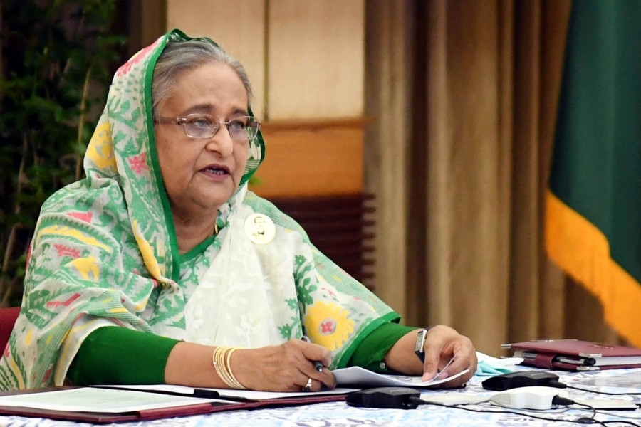 Prime Minister Sheikh Hasina speaking in videoconferencing - Focus Bangla photo