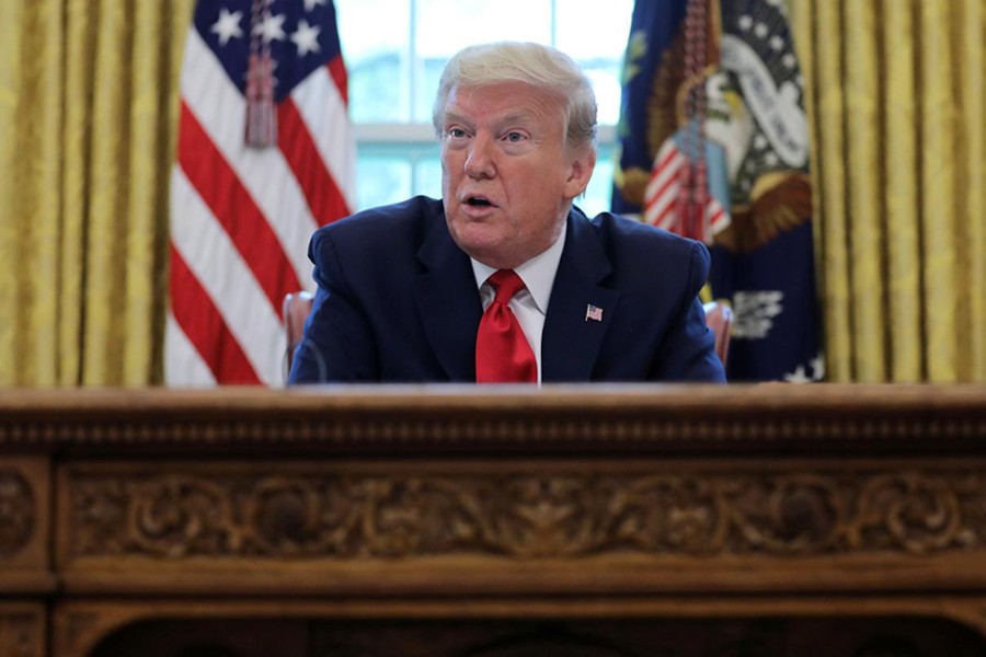 US President Donald Trump answers questions during an interview with Reuters about the novel coronavirus (COVID-19) pandemic and other subjects in the Oval Office of the White House in Washington, US on April 29, 2020 — Reuters photo