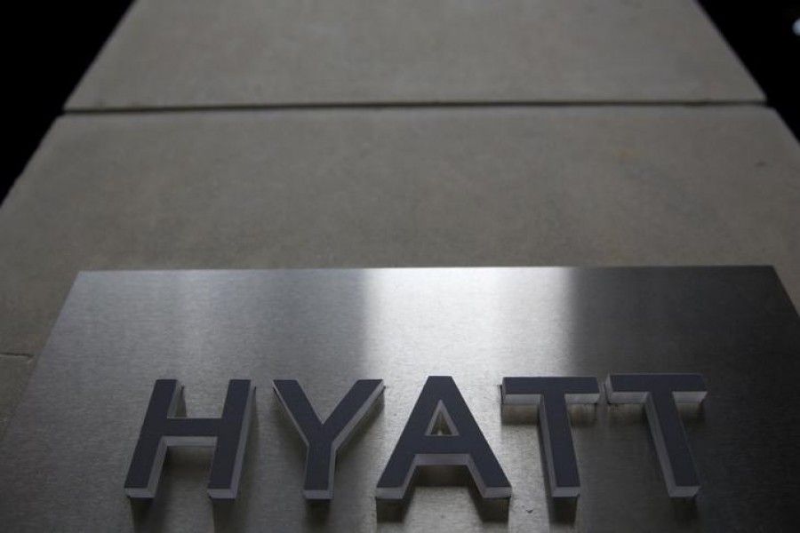 The Hyatt sign is seen outside their Times Square hotel in Manhattan, New York, US, April 29, 2016. REUTERS/Shannon Stapleton