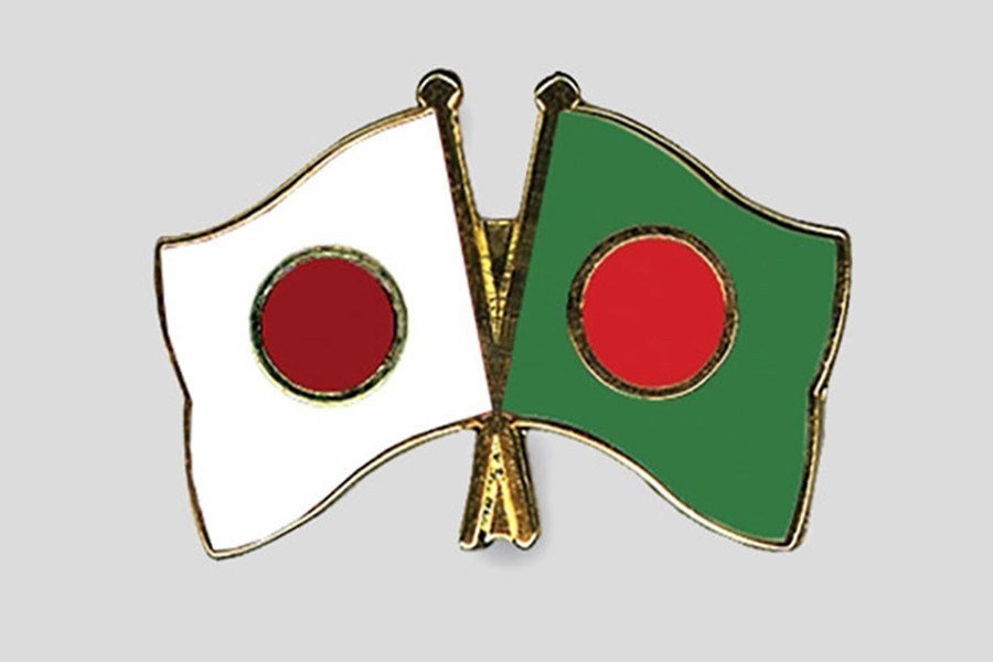 Bangladesh and Japan flags are seen cross-pinned in the image, symbolising friendship between the two nations. — Collected Photo