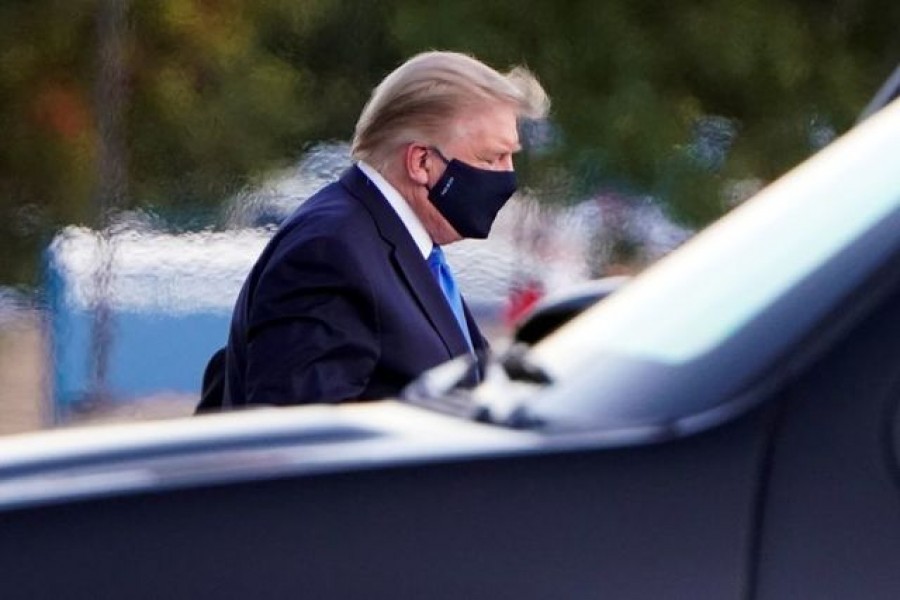 US President Donald Trump arrives at Walter Reed National Military Medical Center by helicopter after the White House announced that he "will be working from the presidential offices at Walter Reed for the next few days" after testing positive for the coronavirus disease (Covid-19), in Bethesda, Maryland, US, October 2, 2020 — Reuters