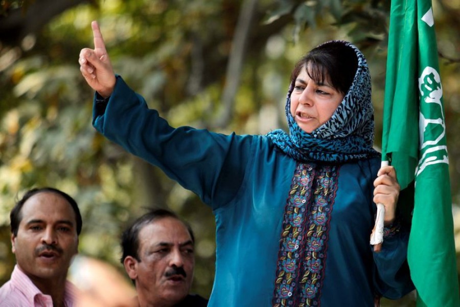 Mehbooba Mufti, president of People's Democratic Party (PDP), Kashmir's main opposition party, speaks after police stopped her protest march in Srinagar on October 5, 2011 — Reuters/Files
