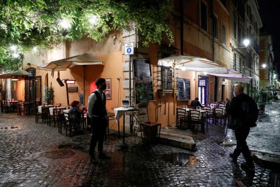 Empty tables are seen outside a restaurant in Rome as the country tightens regulations in an effort to control rising Covid-19 infections, Rome, Italy on October 14, 2020 — Reuters photo