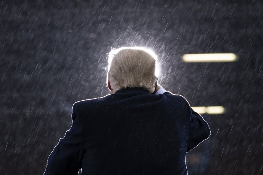 In this Oct. 27, 2020, file photo President Donald Trump speaks during a campaign rally at Capital Region International Airport in Lansing, Mich. (AP Photo/Evan Vucci, File)