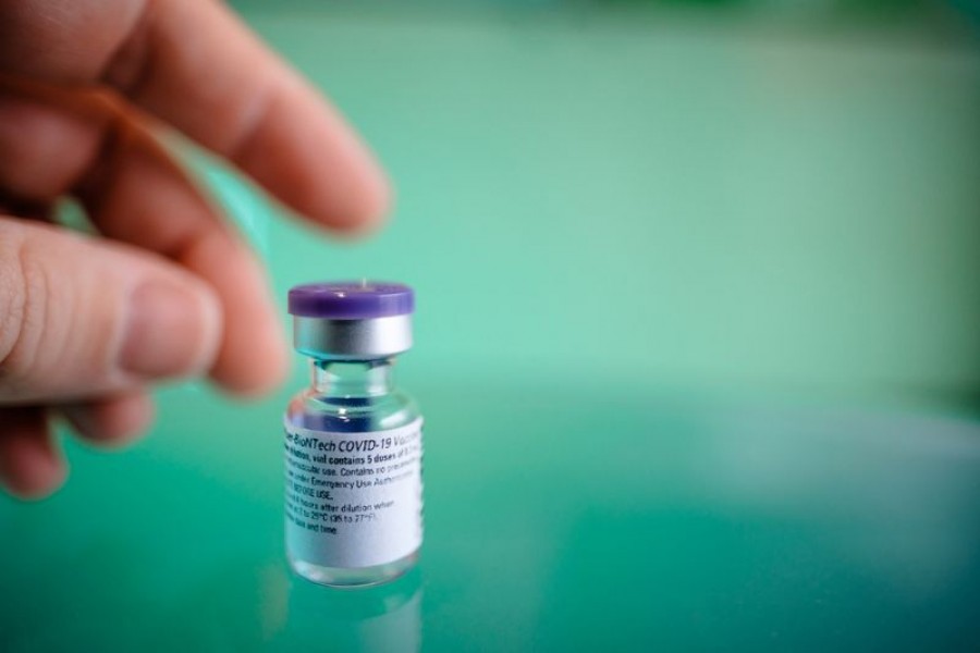 A dose of the coronavirus disease (Covid-19) vaccination of BioNTech and Pfizer is pictured in this undated handout photo — BioNTech SE 2020 Handout via Reuters