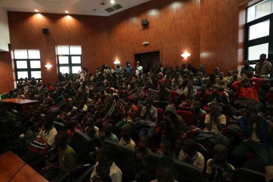 Rescued Nigerian schoolboys sitting together at a government house in Katsina of Nigeria on Friday –Reuters Photo