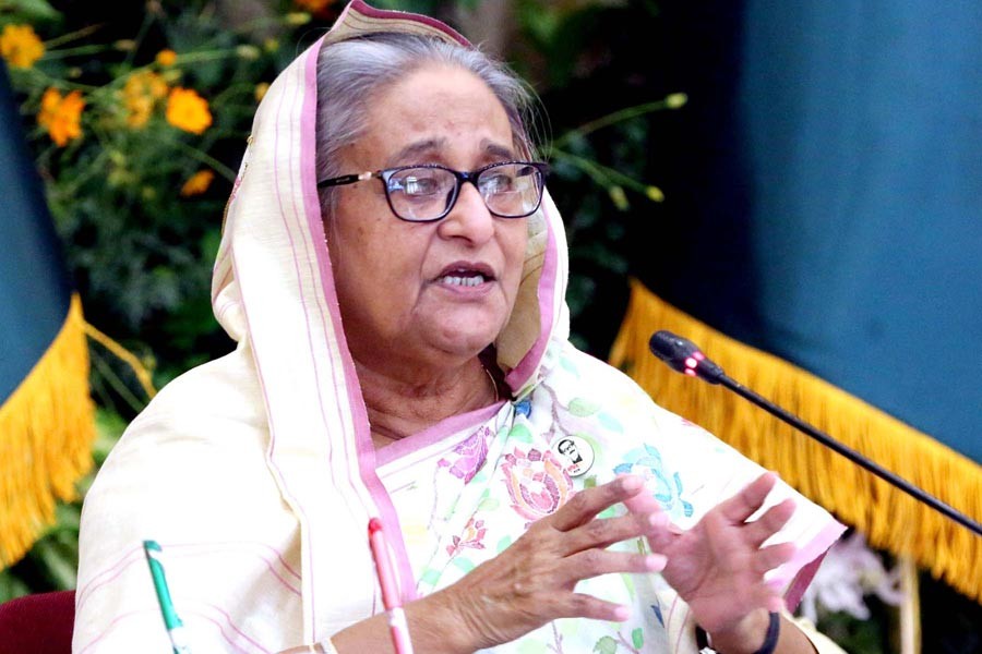 Prime Minister Sheikh Hasina presiding over a meeting at Ganabhaban to finalise the 8th Fifth Year Plan (2021-2025) on Wednesday –PID Photo