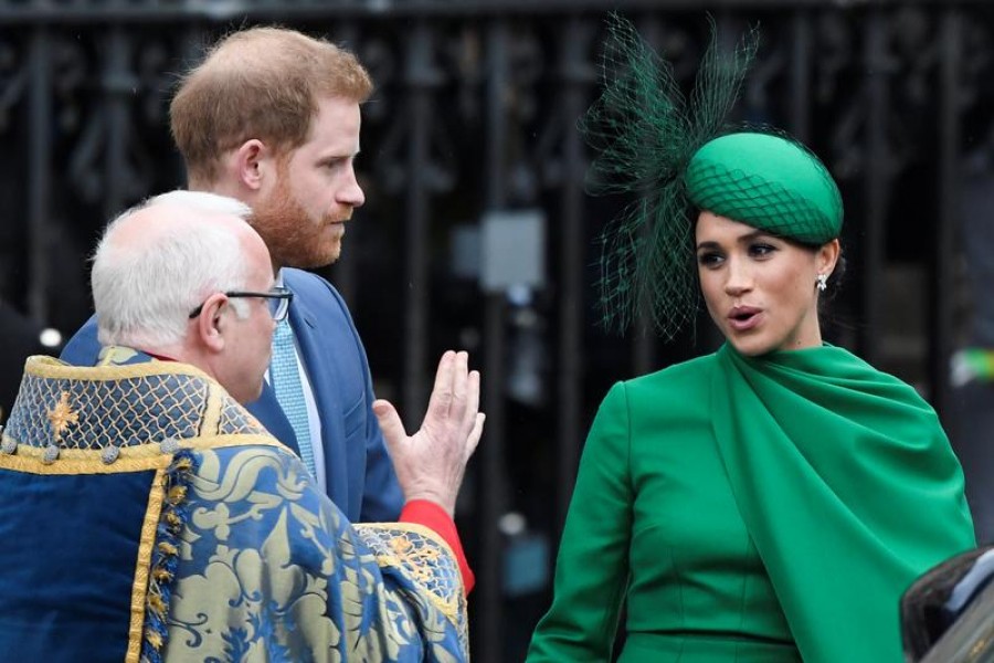 Britain's Prince Harry and Meghan, Duchess of Sussex, leave after the annual Commonwealth Service at Westminster Abbey in London, Britain March 9, 2020. REUTERS/Toby Melville