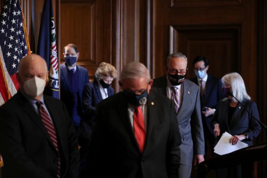 US Senate Majority Leader Chuck Schumer (D-NY) arrives to deliver remarks with Senate committee chairs ahead of former President Donald Trump's Senate Impeachment trial on Capitol Hill in Washington, US on February 9, 2021 — Reuters photo