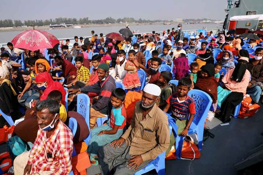 Rohingyas are seen onboard a ship as they are moving to Bhasan Char island in Chattogram, Bangladesh, in December last year -Reuters file photo