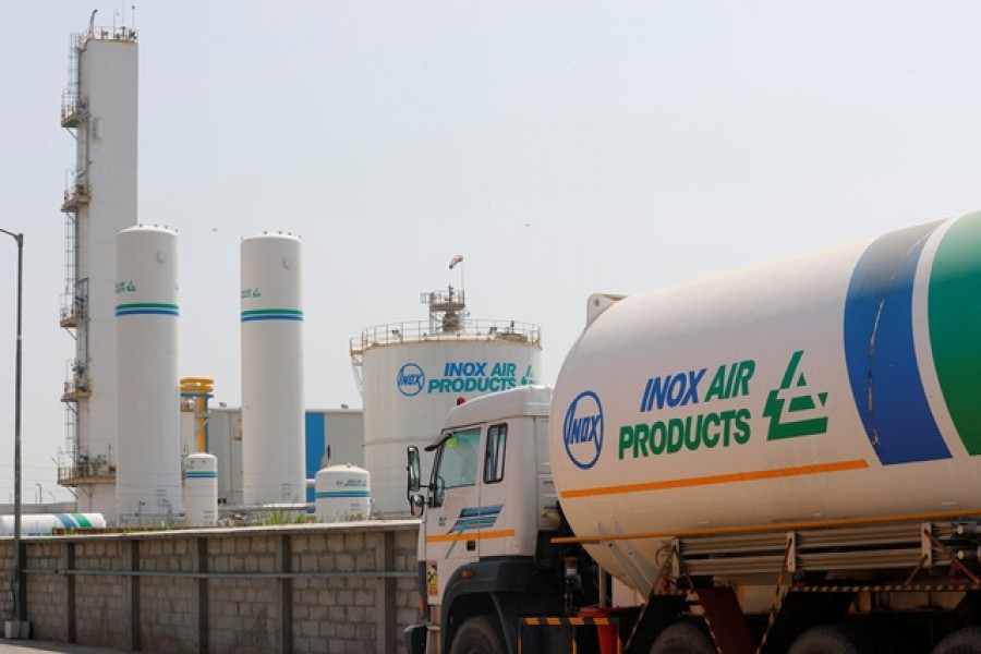 An empty tanker is seen outside an oxygen plant, amidst the spread of the coronavirus disease (COVID-19), in Ghaziabad, on the outskirts of New Delhi, India, Apr 22, 2021. REUTERS
