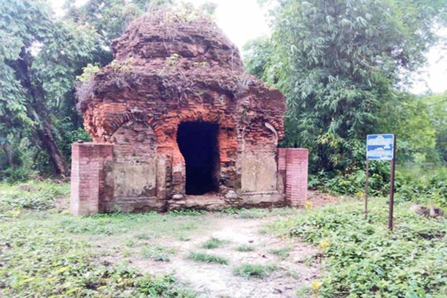 Photo shows the mosque in Chhoto Soondar village under Rampur union in Chandpur Sadar Upazila has turned bushy due to lack of maintenance and care — FE Photo