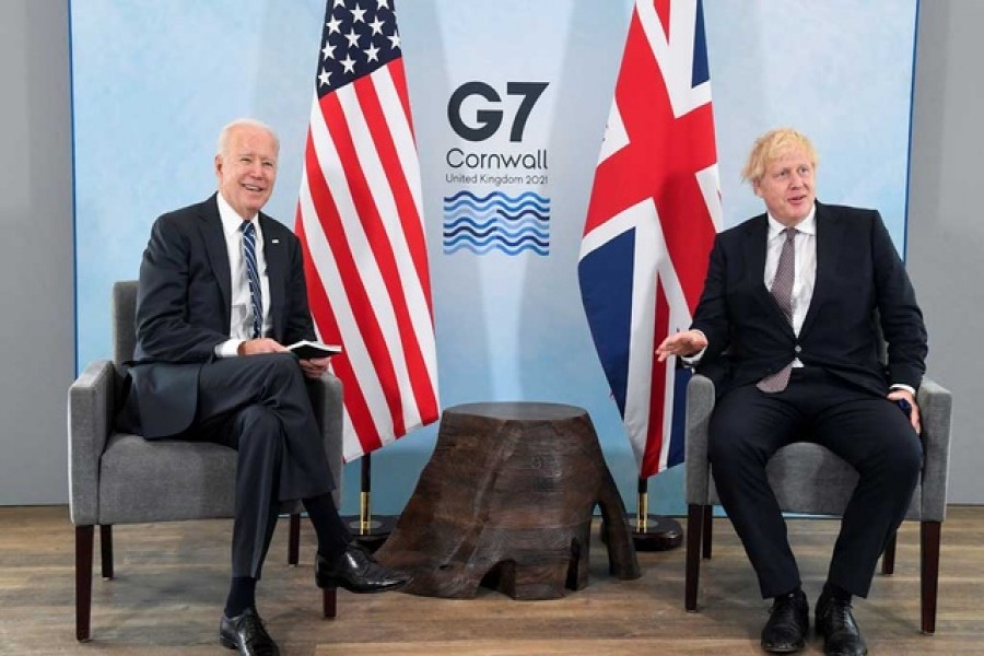Britain's Prime Minister Boris Johnson meets with US President Joe Biden, ahead of the G7 summit, at Carbis Bay, Cornwall, Britain on June 10, 2021 — Reuters photo