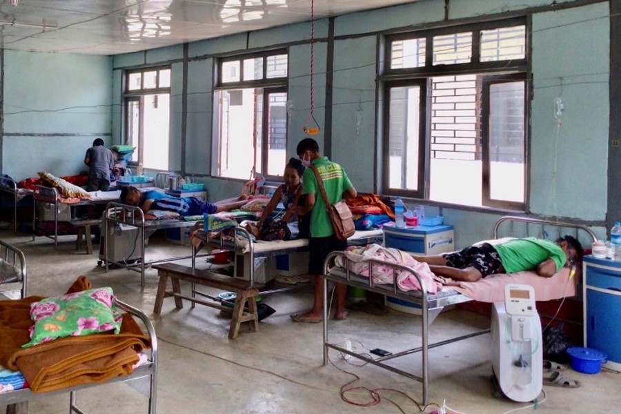 Coronavirus disease (Covid-19) patients receive treatment at the hospital in Cikha, Myanmar on May 28, 2021 — Reuters/Files
