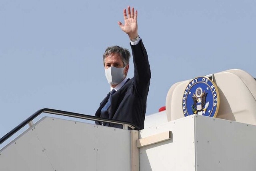 US Secretary of State Antony Blinken boards his plane to depart for his return to the United States from Kuwait International Airport in Kuwait City, Kuwait, July 29, 2021 — Reuters