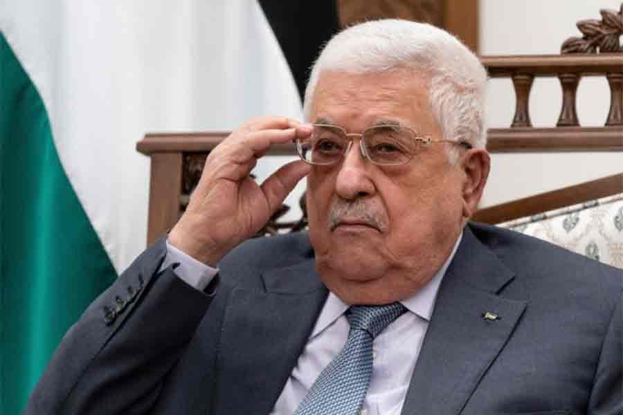 Palestinian President Mahmoud Abbas adjusting his glasses during a joint press conference with US Secretary of State Antony Blinken (not pictured), in the West Bank city of Ramallah on May 25 this year -Reuters file photo