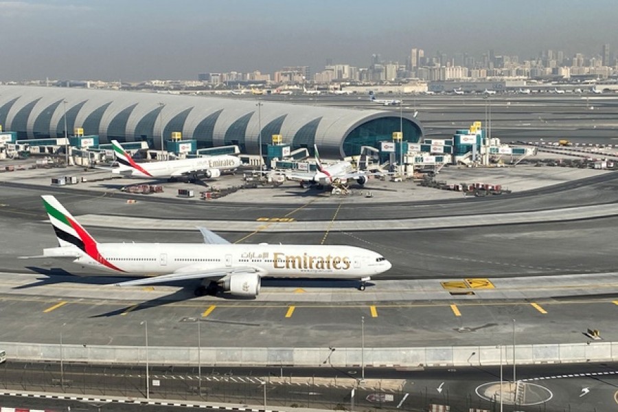 Emirates airliners are seen on the tarmac in a general view of Dubai International Airport in Dubai, United Arab Emirates Jan 13, 2021 — Reuters