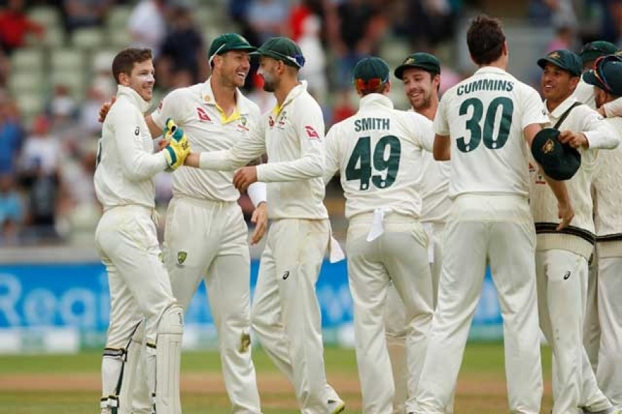Ashes 2019 - First Test - England v Australia - Edgbaston, Birmingham, Britain - August 5, 2019 Australia players celebrate after winning the first test Action Images via Reuters