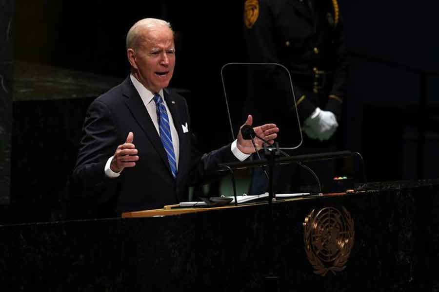 US President Joe Biden speaking during the 76th Session of the General Assembly at UN Headquarters in New York on Tuesday –Reuters Photo