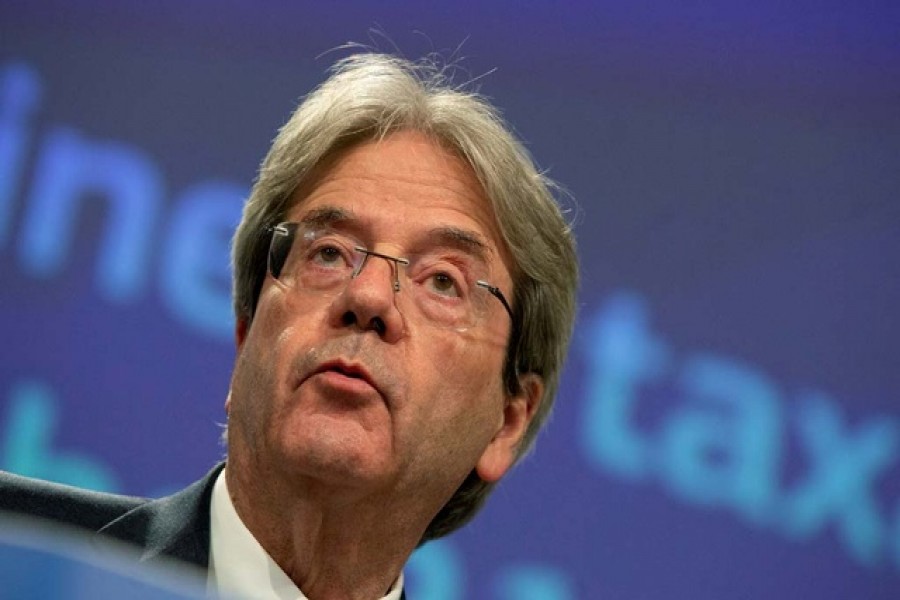 European Commissioner for Economy Paolo Gentiloni speaks during a media conference regarding business taxation in the 21st century at EU headquarters in Brussels, Belgium May 18, 2021. Virginia Mayo/Pool via REUTERS