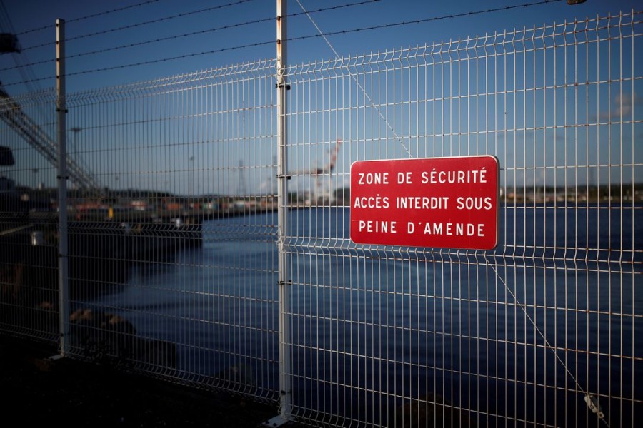 A sign reading "security area" is pictured at the entrance of the Port of Le Havre, France, May 9, 2019. REUTERS/Benoit Tessier