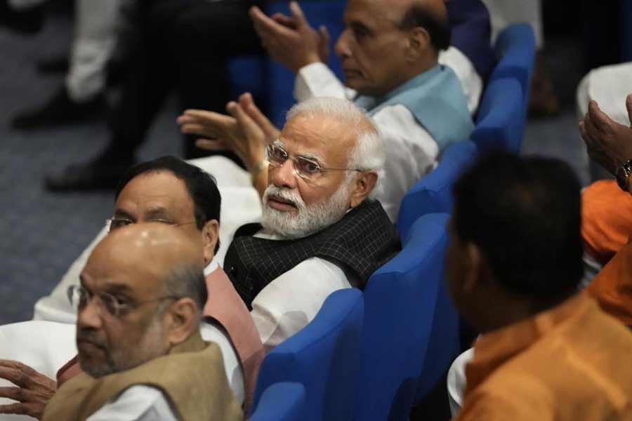 Indian Prime Minister Narendra Modi attending parliamentary committee meeting with senior Bhartiya Janata Party leaders in New Delhi on March 15 this year –AP file photo