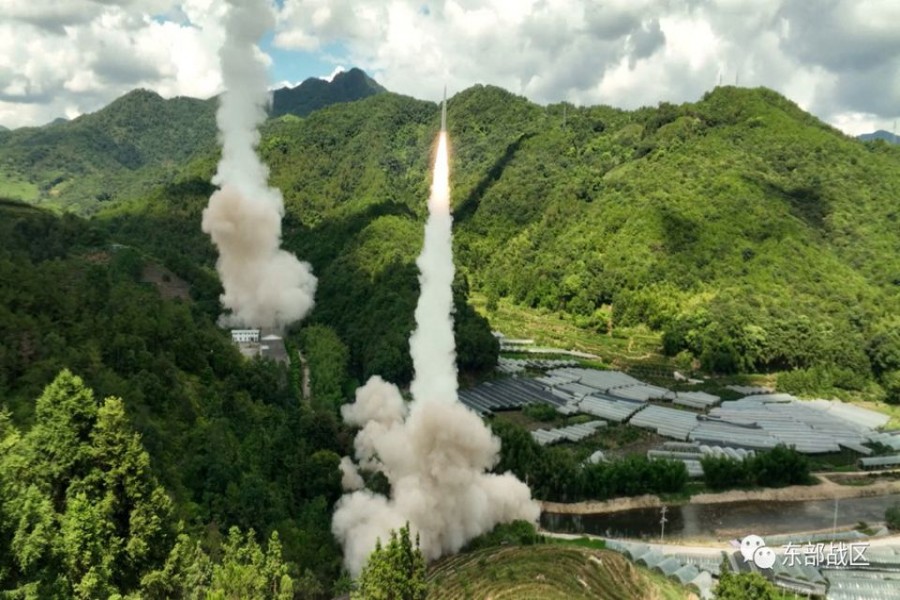 The Rocket Force under the Eastern Theatre Command of China's People's Liberation Army (PLA) conducts conventional missile tests into the waters off the eastern coast of Taiwan, from an undisclosed location in this handout released on August 4, 2022. Eastern Theatre Command/Handout via REUTERS