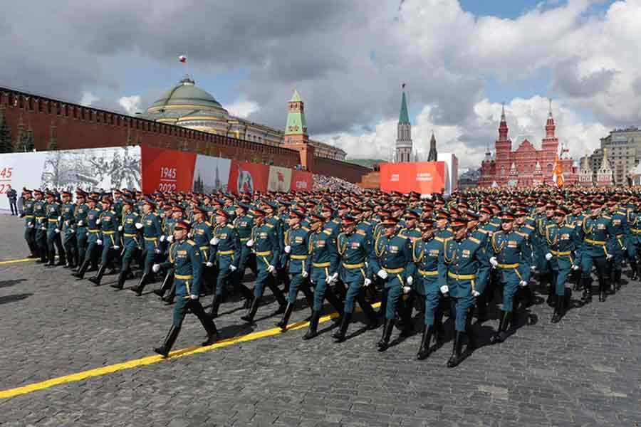 Russian service members marching during a parade on Victory Day in Red Square in central Moscow on May 9 this year –Reuters file photo