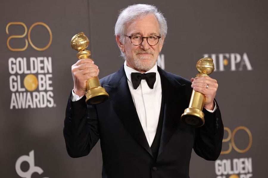 Steven Spielberg poses with his awards for Best Director in a Motion Picture and Best Picture Drama for "The Fabelmans" at the 80th Annual Golden Globe Awards in Beverly Hills, California, US on January 10, 2023 — Reuters photo