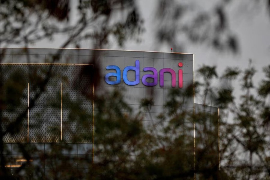 The logo of the Adani Group is seen on the facade of its Corporate House on the outskirts of Ahmedabad, India on January 27, 2023 — Reuters photo