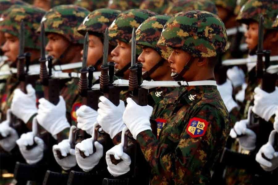 Myanmar's military parading to mark the 72nd Armed Forces Day in the capital Naypyitaw on March 27 in 2017 -Reuters file photo
